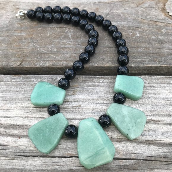 Genuine Natural Jade Nephrite Black Onyx Cleopatra Necklace Sterling Silver 925 - Picture 3 of 13